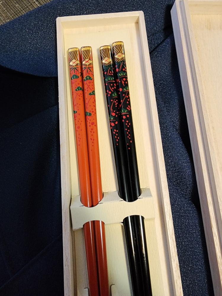 Fukunishi Sobe Pine, Bamboo and Plum Aizu Lacquerware Set of Two Pairs of Chopsticks 23cm/9in and 21cm/8.3in - Customer Photo From Brett A.