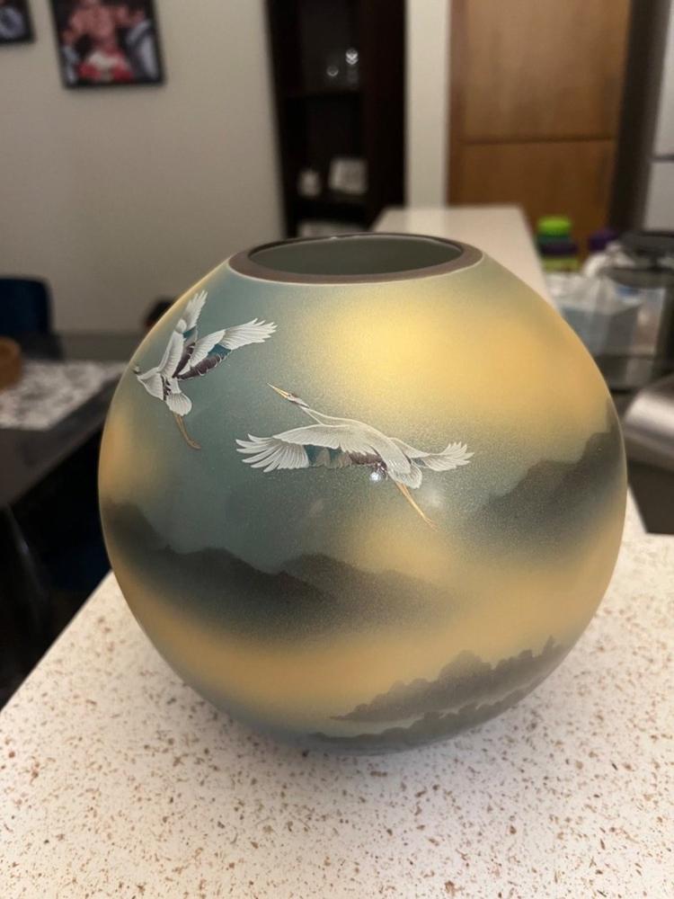 Two Cranes and Landscape Kutani Japanese Flower Vase - Customer Photo From Anonymous