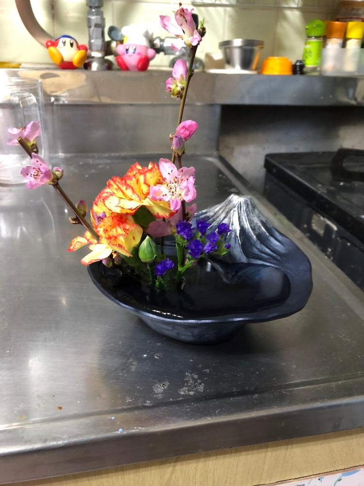 Gingado Blue Reverse Mt. Fuji Takaoka Copperware Ikebana Flower Vase - Customer Photo From Tom B.