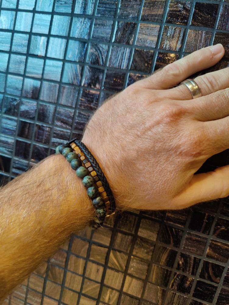 Double bracelet with black Italian leather and 4mm Tiger Eye stone - Customer Photo From Anonymous