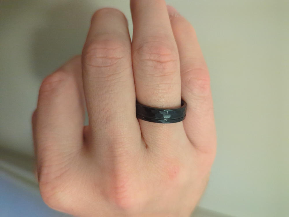 6mm Faceted full Titanium ring with black finish - Customer Photo From Anonymous
