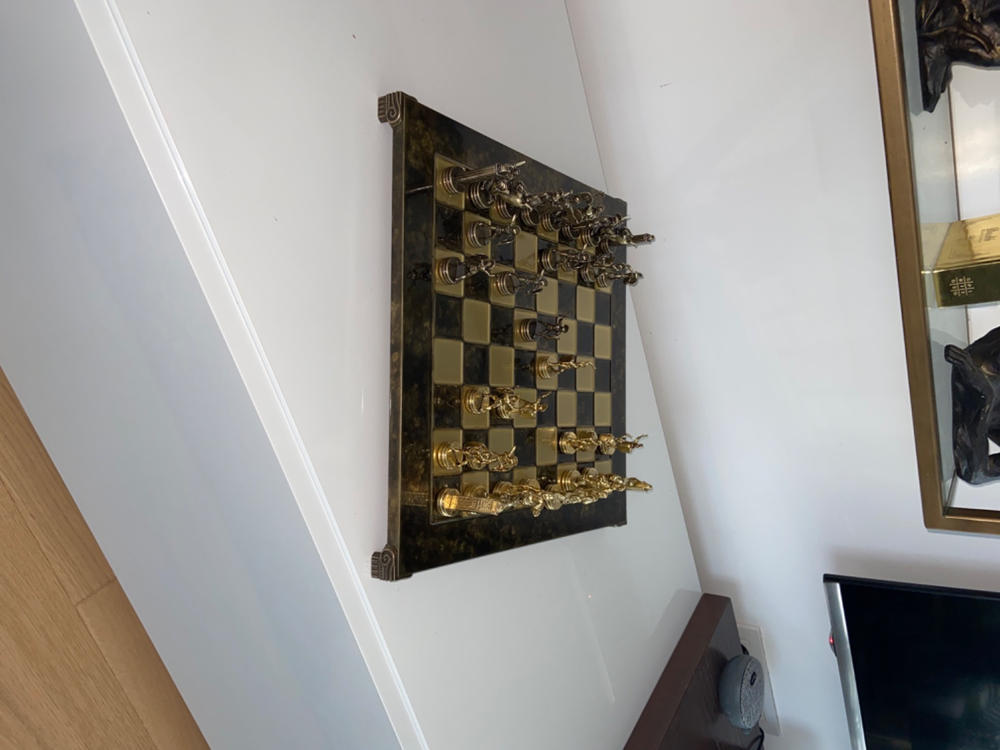 GREEK MYTHOLOGY CHESS SET with gold/brown chessmen and bronze chessboard 36 x 36cm (Medium) - Customer Photo From natasa mihajlovic