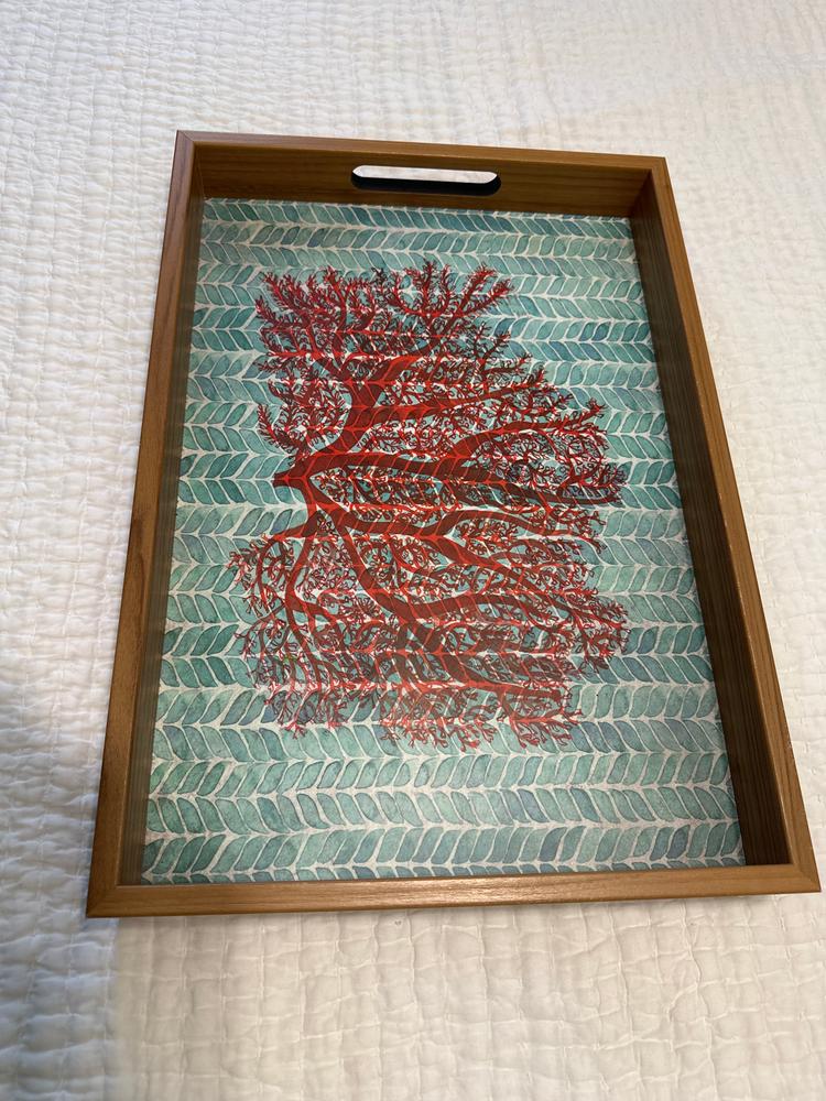 Handcrafted Wooden Tray with Coral Design - Elegant Coastal Home Decor - Customer Photo From Betty J