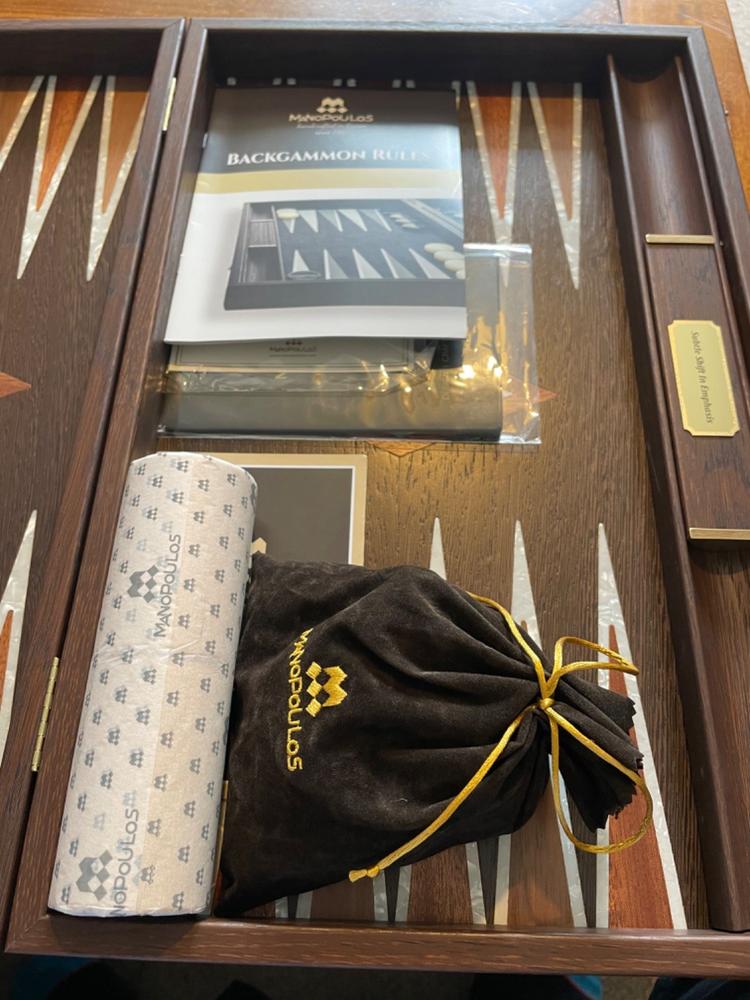 NATURAL BURL with PEARL ELEMENTS Backgammon - Customer Photo From Stratis K.