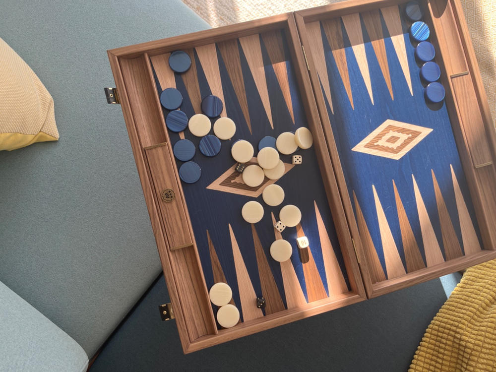 Premium Handcrafted Walnut with Blue Oak Backgammon Set - Customer Photo From Aphrodite Katsaros