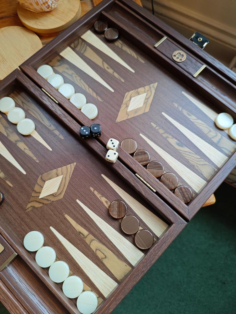 Premium Handcrafted Wenge with Walnut Burl Backgammon Set - Customer Photo From Panagiotis Bampilis