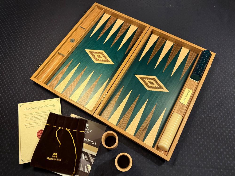 Premium Handcrafted Walnut with Green Oak Backgammon Set - Customer Photo From Torsten Sack-Nielsen