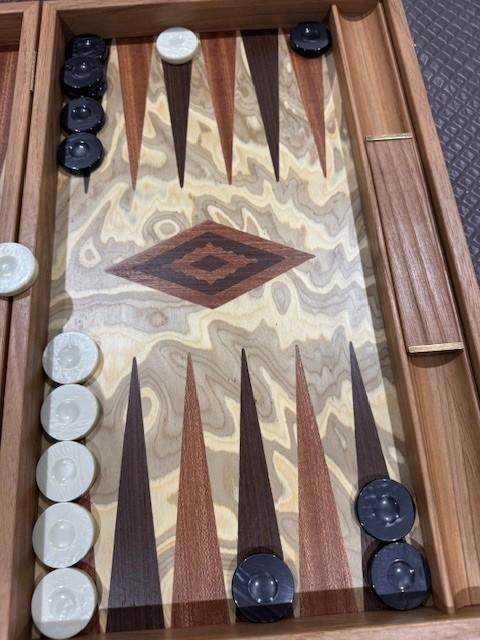 Premium Handcrafted Olive Burl Backgammon Set with Olive Wood Checkers - Customer Photo From James