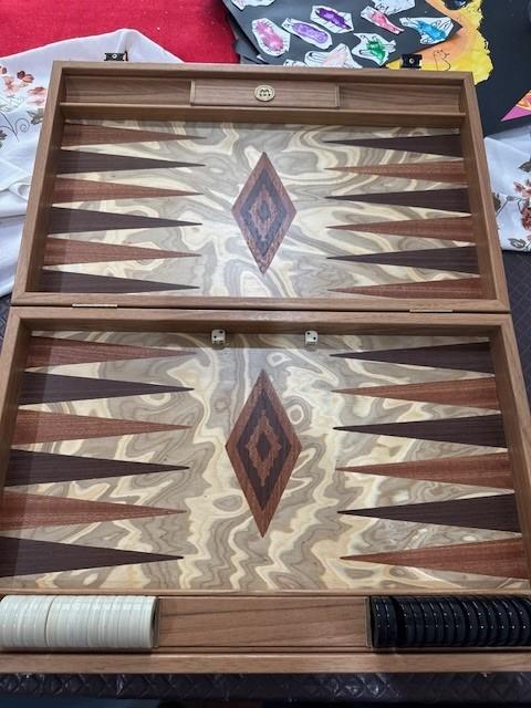 Premium Handcrafted Olive Burl Backgammon Set with Olive Wood Checkers - Customer Photo From James