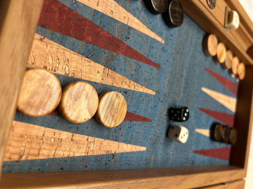Premium Handcrafted Turquoise Natural Cork Backgammon Set with Oak Wood Checkers - Customer Photo From Sascha Büsching