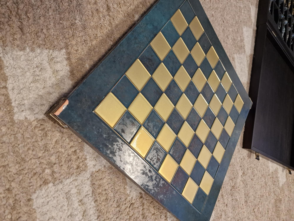 ARCHERS CHESS SET with blue/brown chessmen and bronze chessboard (Large) - Customer Photo From Evgenij Kungel