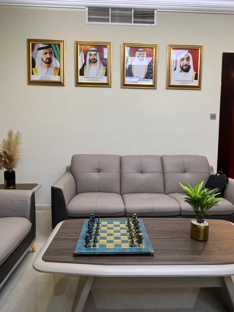 GREEK ROMAN PERIOD CHESS SET with blue/brown chessmen and bronze chessboard 44 x 44cm (Large) - Customer Photo From Sanad A.