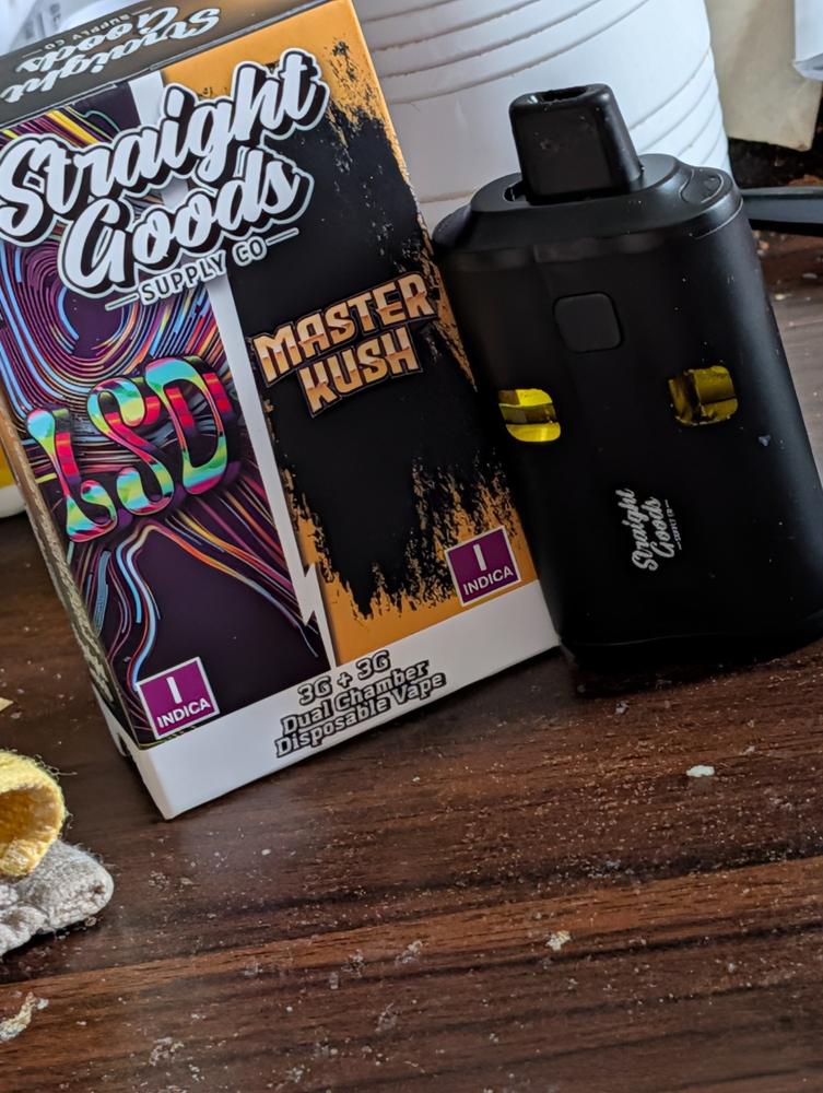 Straight Goods Supply Co. 6 Gram Dual Chamber Disposable Vapes – LSD + Master Kush THC Distillate - Customer Photo From Michael Shuster