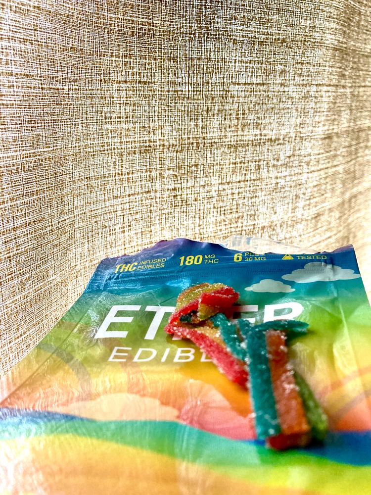 Ether Edibles 180MG THC - Rainbow Sour Belts - Customer Photo From Razzi