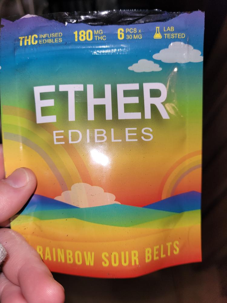 Ether Edibles 180MG THC - Rainbow Sour Belts - Customer Photo From Katwad