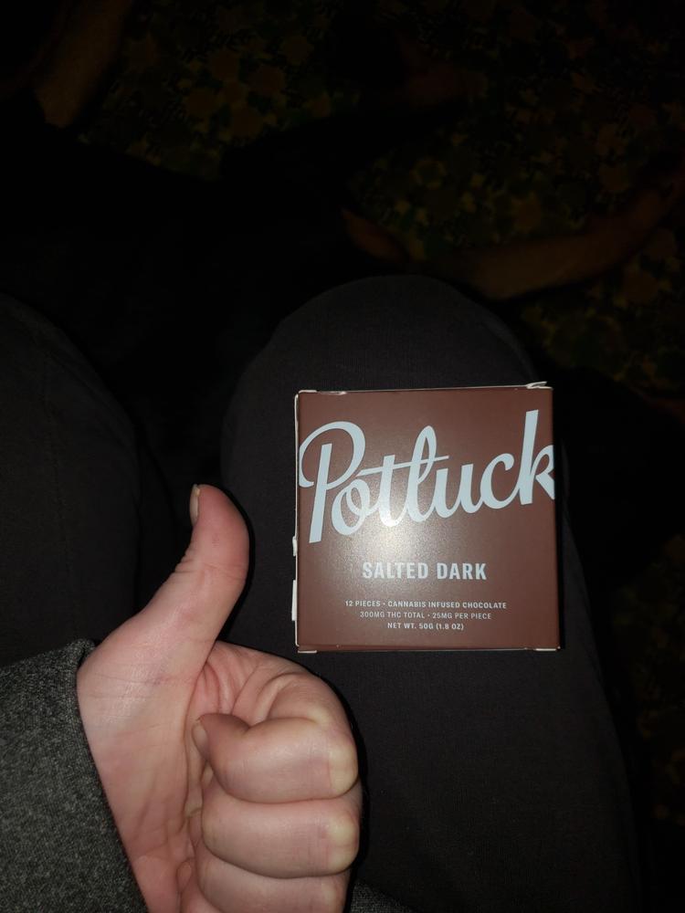 Potluck Edibles 300mg THC Chocolate - Salted Dark - Customer Photo From brenda melvin