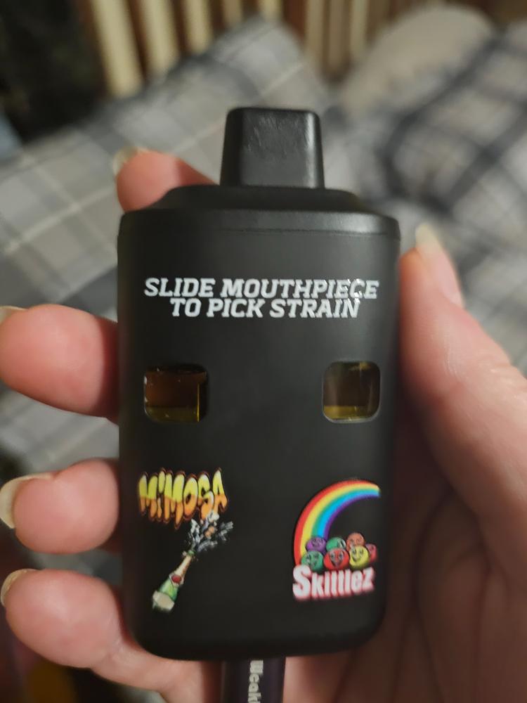 Straight Goods Supply Co. 6 Gram Dual Chamber Disposable Vapes – Mimosa + Skittlez THC Distillate - Customer Photo From Angela Dow