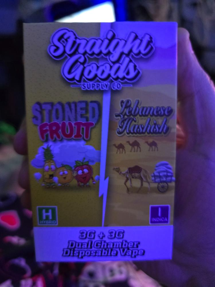 Straight Goods Supply Co. 6 Gram Dual Chamber Disposable Vapes – Stoned Fruit + Red Lebanese Hashish THC Distillate) - Customer Photo From Yves Rivest