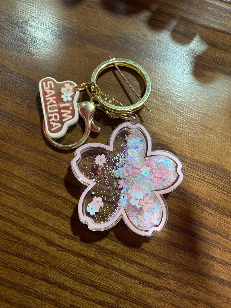 Sakura Liquid Quicksand Bag Charm Keychain