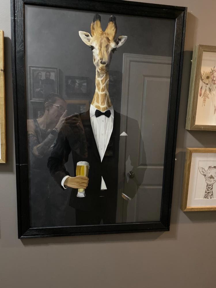 Giraffe Drinking Beer Wall Art - Black Suit - Customer Photo From SARAH EISENHOWER