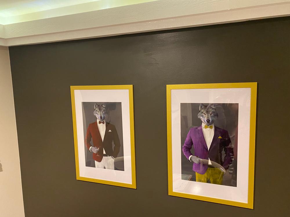 Wolf Drinking Red Wine Wall Art - Blue Suit - Customer Photo From Lorraine Q.