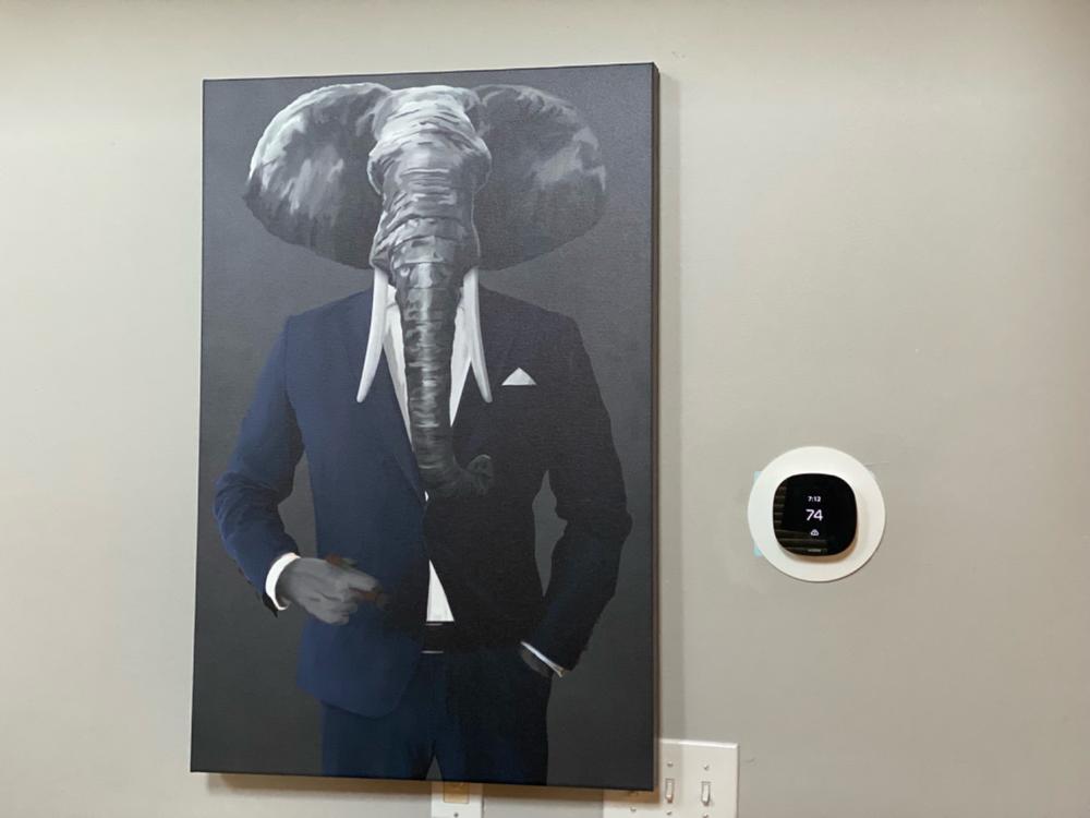 Elephant Smoking Cigar Wall Art - Navy Suit - Customer Photo From Gwendolyn L.