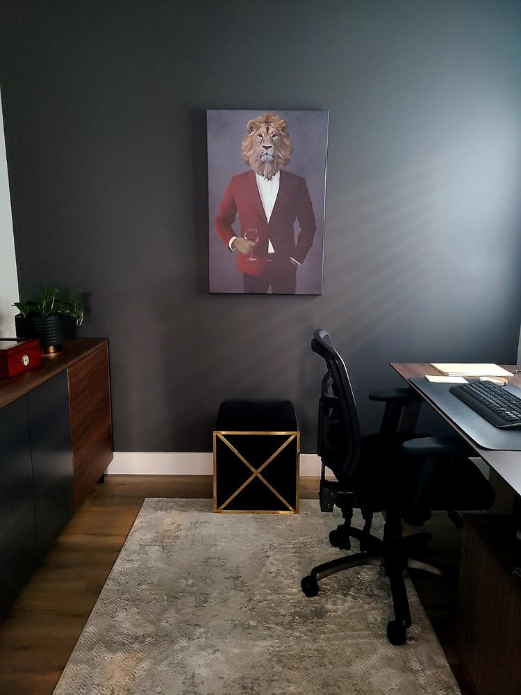 Lion Drinking Red Wine Wall Art - Red and Black Suit - Customer Photo From Angel V.