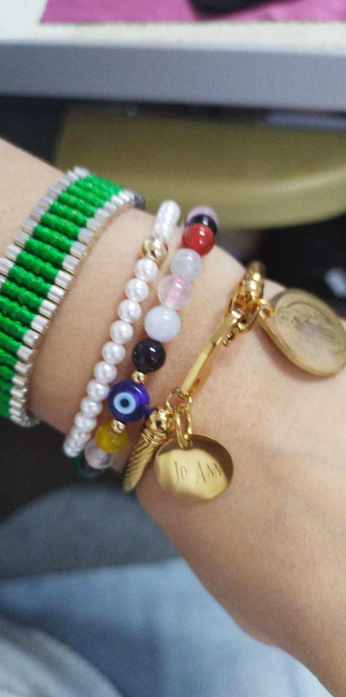 Personalized St. Benedict, Miraculous Medal and Padre Pio Bangle - Customer Photo From Jean Rieta