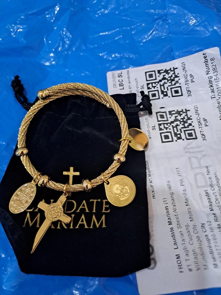 Personalized St. Benedict, Miraculous Medal and Padre Pio Bangle - Customer Photo From Imelda Rae Mapadat