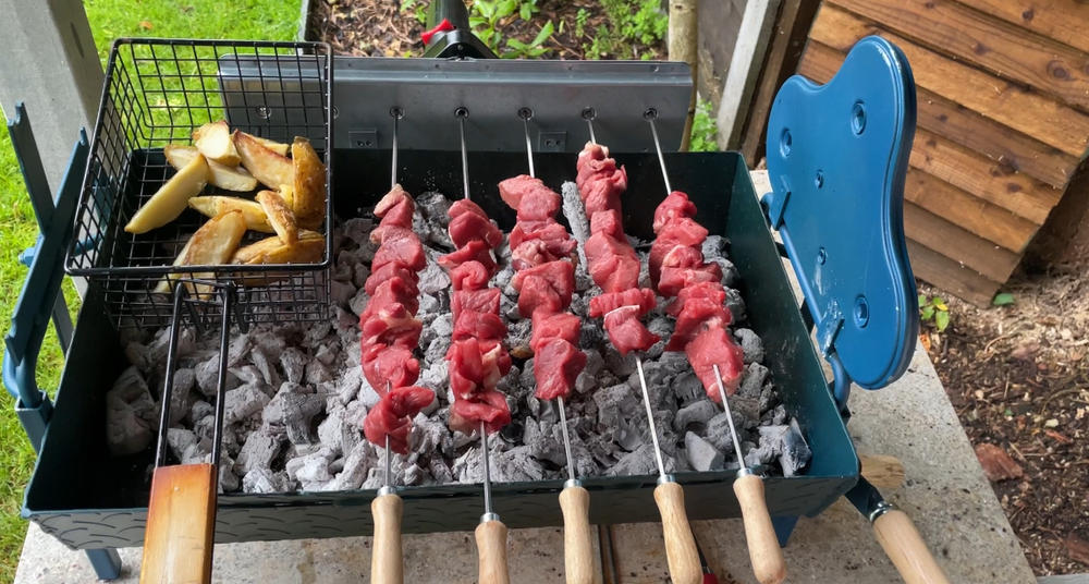 Traditional Greek Cypriot Foukou Rotisserie Charcoal Small BBQ in Blue - Customer Photo From John Helyer