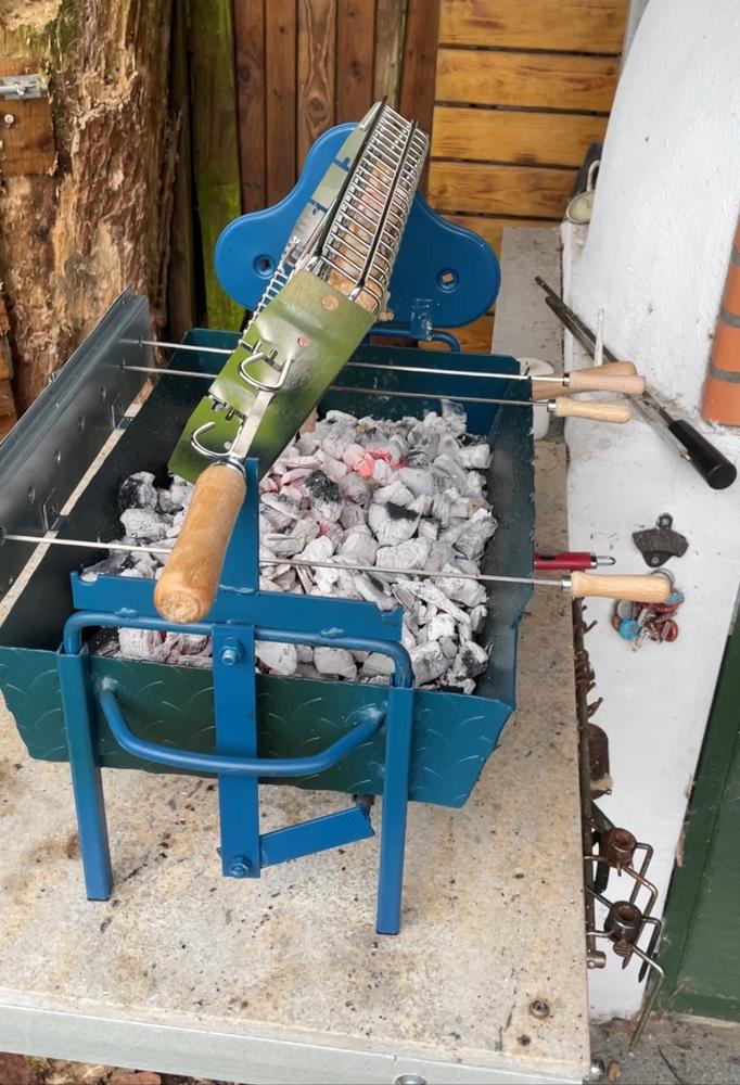 Traditional Greek Cypriot Foukou Rotisserie Charcoal Small BBQ in Blue - Customer Photo From John Helyer