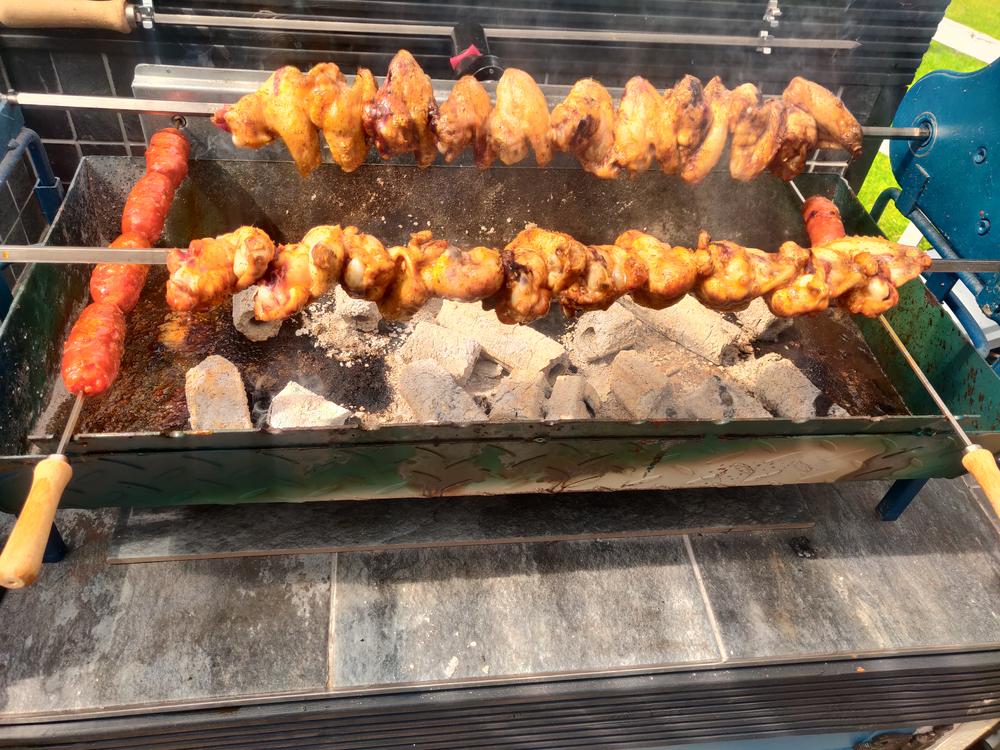 Traditional Greek Cypriot Foukou Rotisserie Charcoal Large BBQ in Blue - Customer Photo From Mike Griffiths