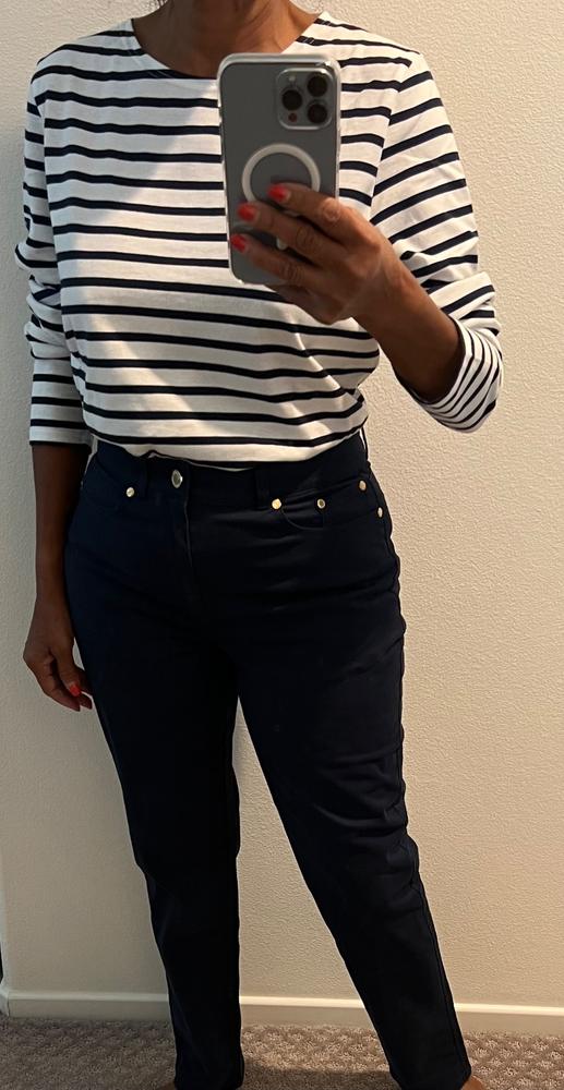 MINQUIDAME - Breton Striped Shirt with Long Sleeve | Soft Cotton | Women Fit (WHITE / NAVY) - Customer Photo From Kathlyn Roberts