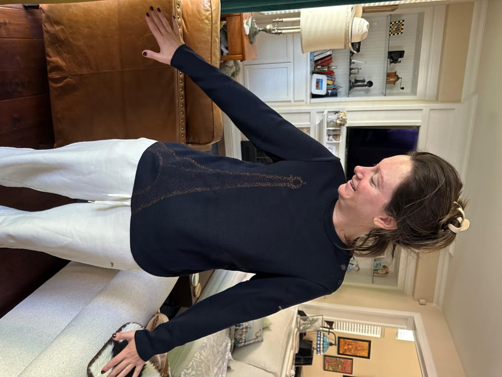 BREGANCON EIFFEL - Breton Sweater with Lurex Eiffel Tower Motif  (NAVY / BRONZE) - Customer Photo From Anonymous