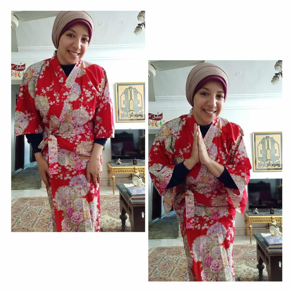 Japanese Kimono Robe - Red Flowers - Customer Photo From Hala Salah El Deen
