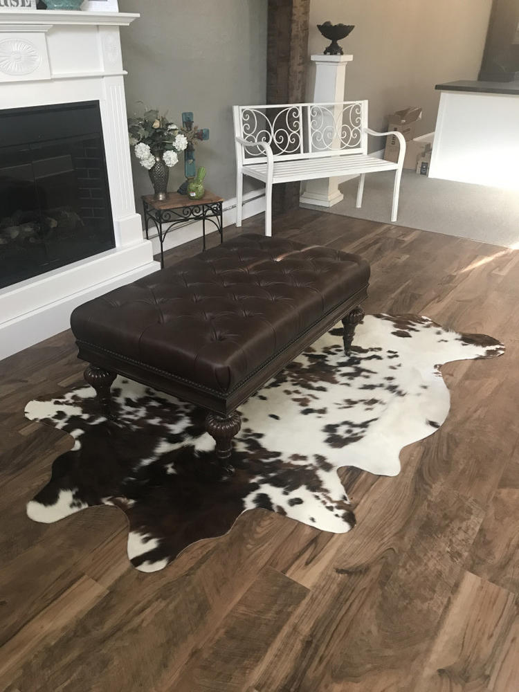 White Tricolor Cowhide Rug - Customer Photo From CINDY P.