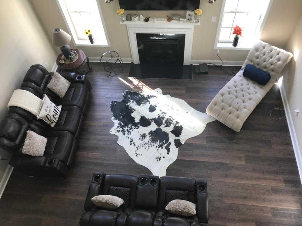 White Tricolor Cowhide Rug - Customer Photo From Barbara M.