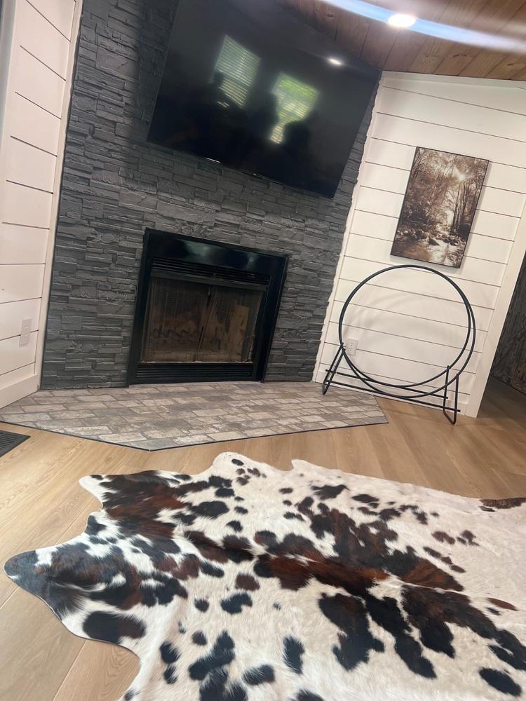White Tricolor Cowhide Rug - Customer Photo From Bethany Locklear