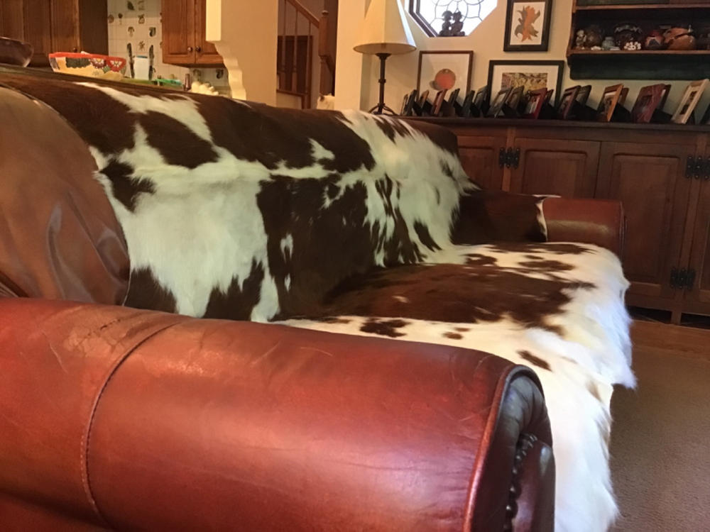 Brown and White Cowhide Rug - Customer Photo From Alan Straus