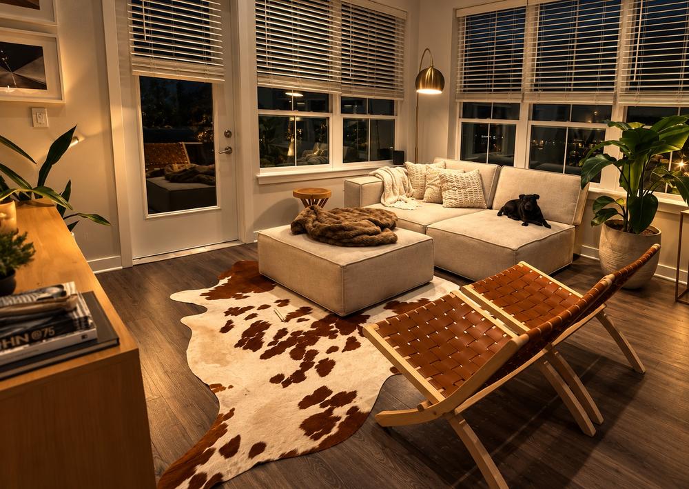 Brown and White Cowhide Rug - Customer Photo From David DAlessio