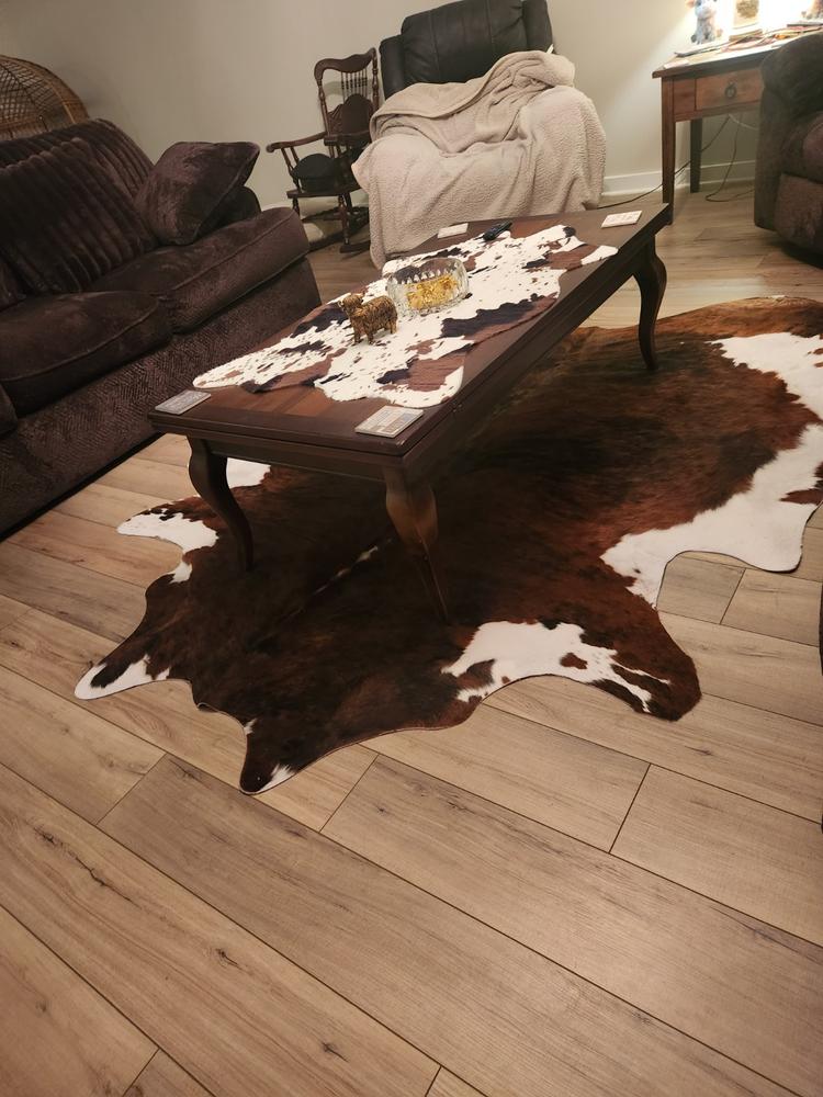 Brindle White Belly Cowhide Rug - Customer Photo From MICHELLE Witt