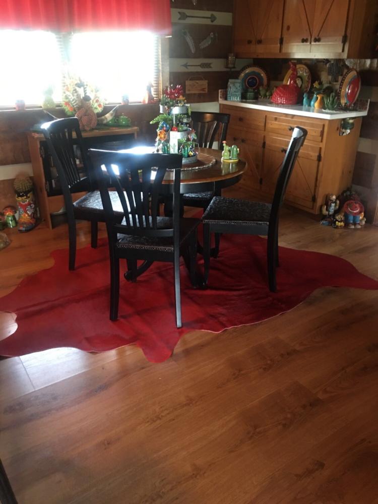 Red Dyed Cowhide Rug - Customer Photo From Roxanne M.