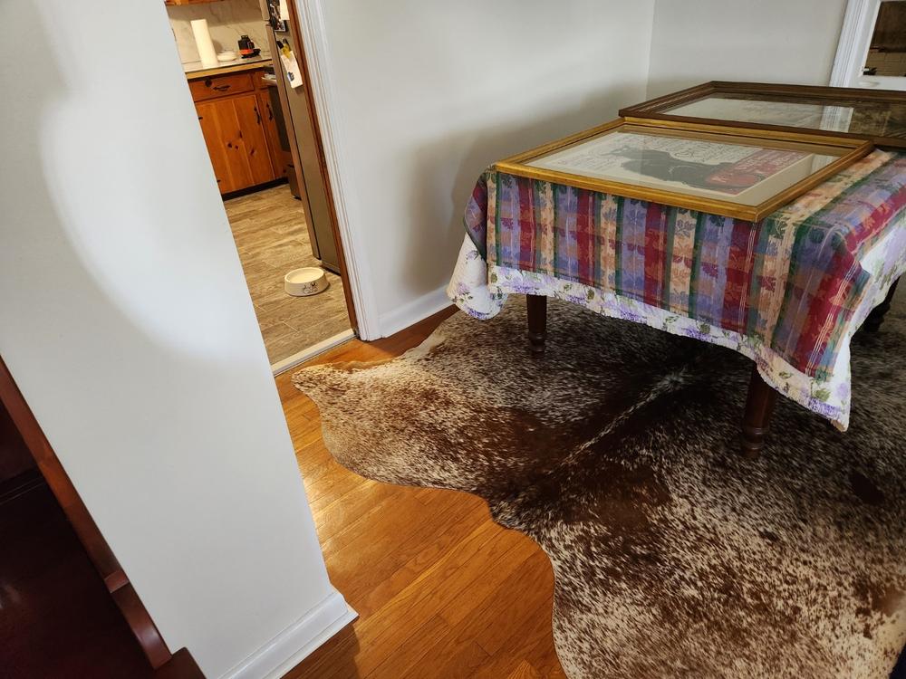 Brown Salt and Pepper Cowhide Rug - Customer Photo From Angela Beasley