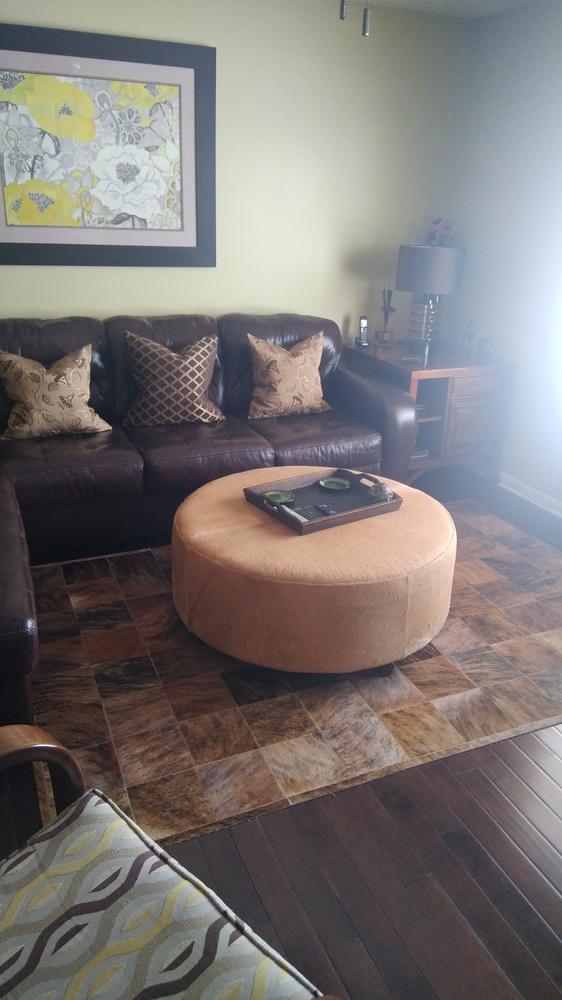 Brindle Patchwork Cowhide Rug - Customer Photo From Matthew Bowman