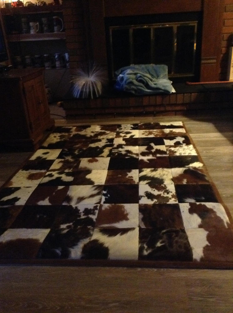 Tricolor Patchwork Cowhide Rug - Customer Photo From David Walker