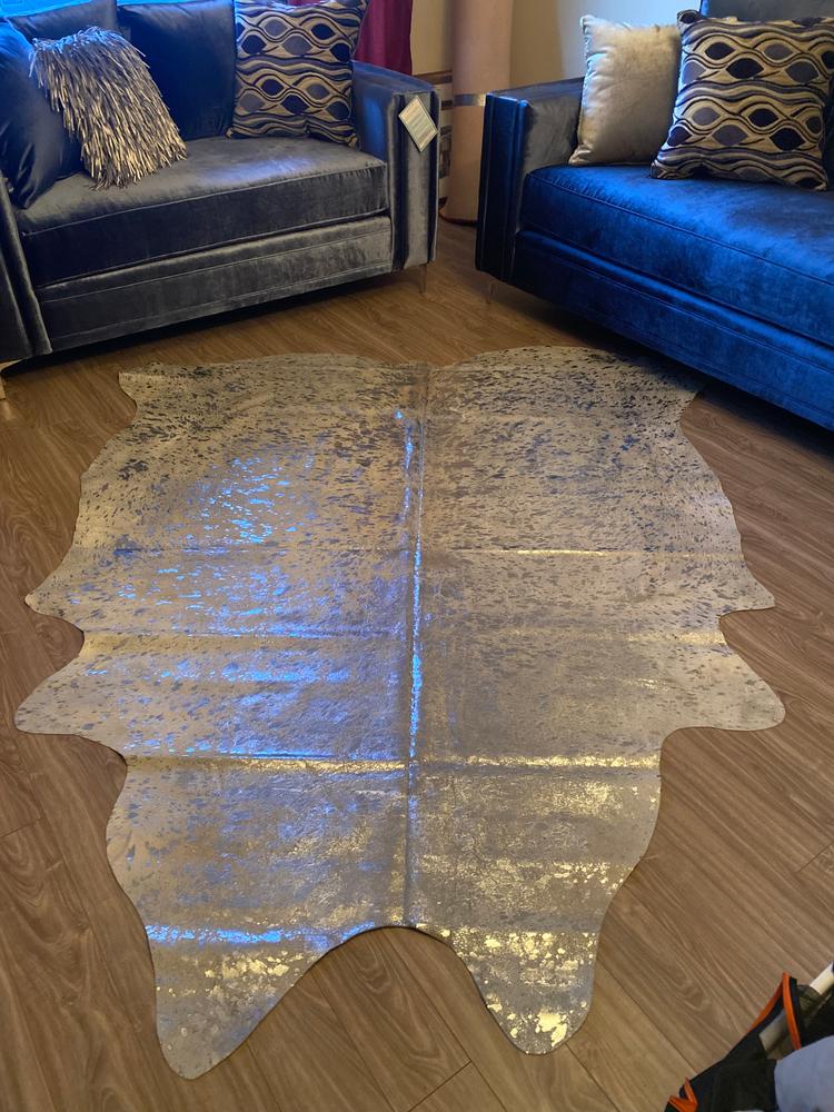 Silver Metallic On White Cowhide Rug - Customer Photo From Vanessa
