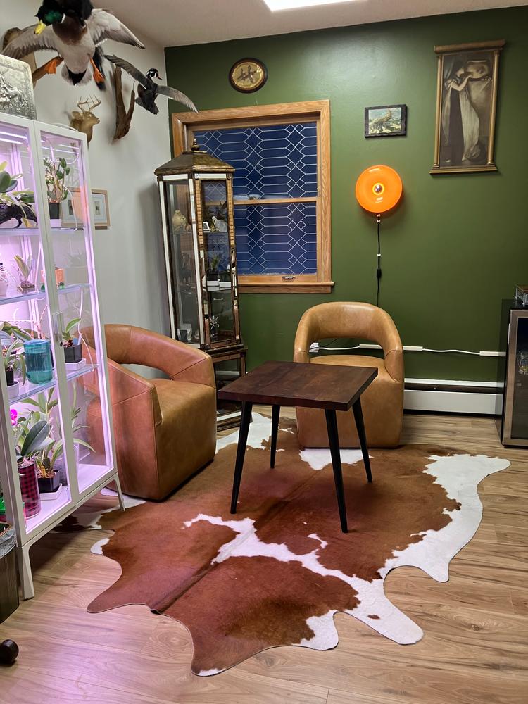Brown and White Brazilian Cowhide Rug: XL - Customer Photo From Carli