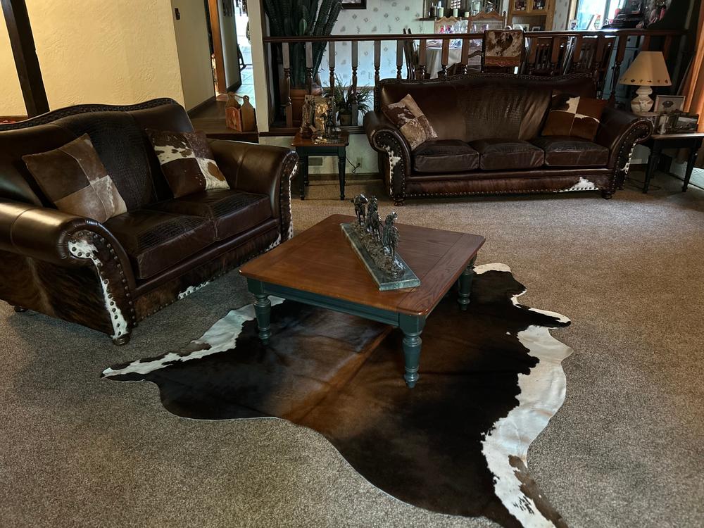 Chocolate and White Brazilian Cowhide Rug: XL - Customer Photo From HTRanch - Livermore,CA