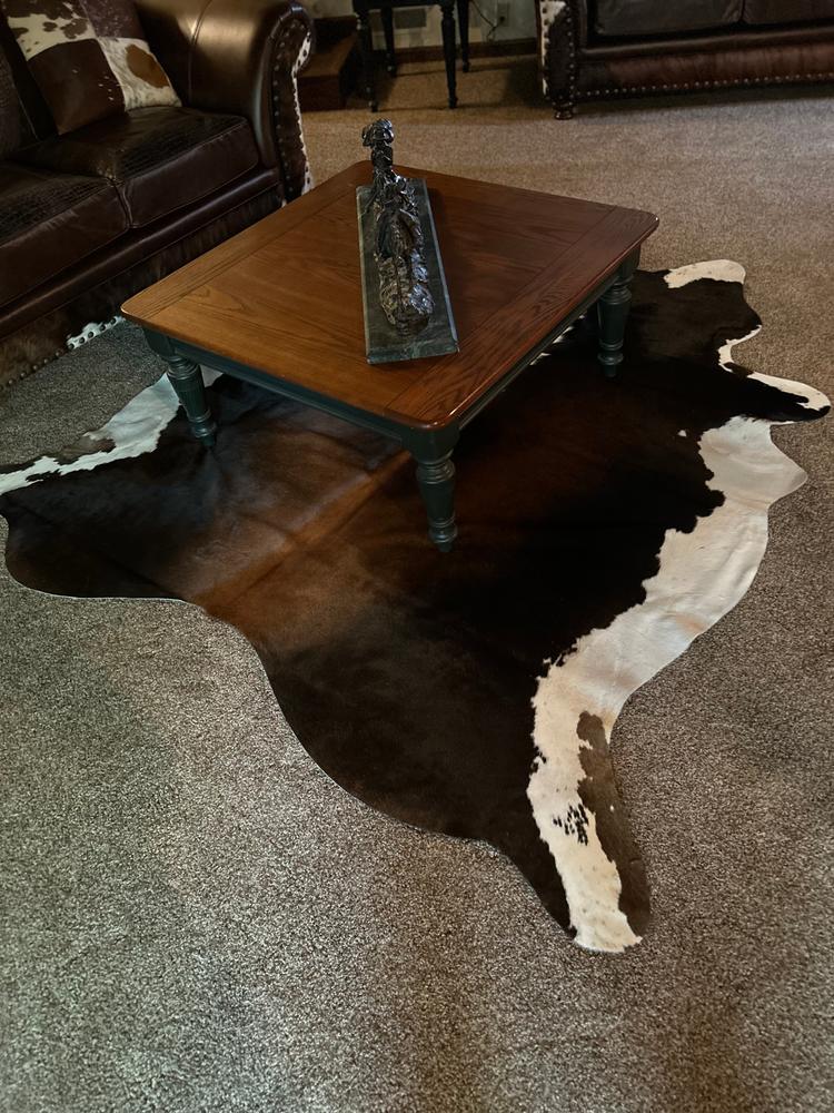 Chocolate and White Brazilian Cowhide Rug: XL - Customer Photo From HTRanch - Livermore,CA
