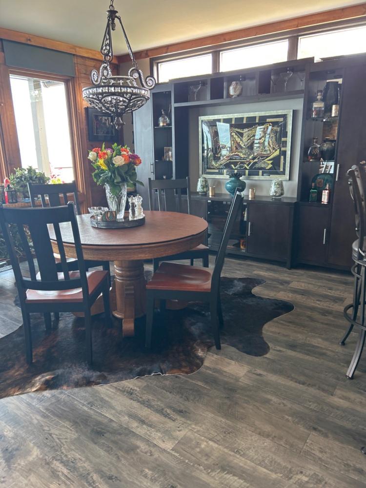 Dark Brindle Brazilian Cowhide Rug: XXL - Customer Photo From Jo Jean Riley